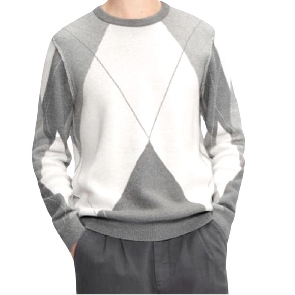 NWT Ted Baker London Avebury Diamond Crew Neck Gray & White Sweater Mens Size:XL - Picture 1 of 14